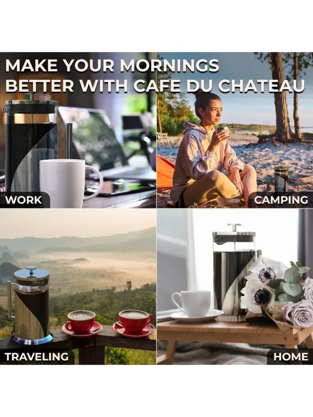 34 oz French Press Coffee Maker - Glass & Stainless Steel, Perfect for Brewing